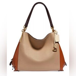 COACH Dalton 31 Mixed Leather Color block Tan and Brown Shoulder Bag Purse